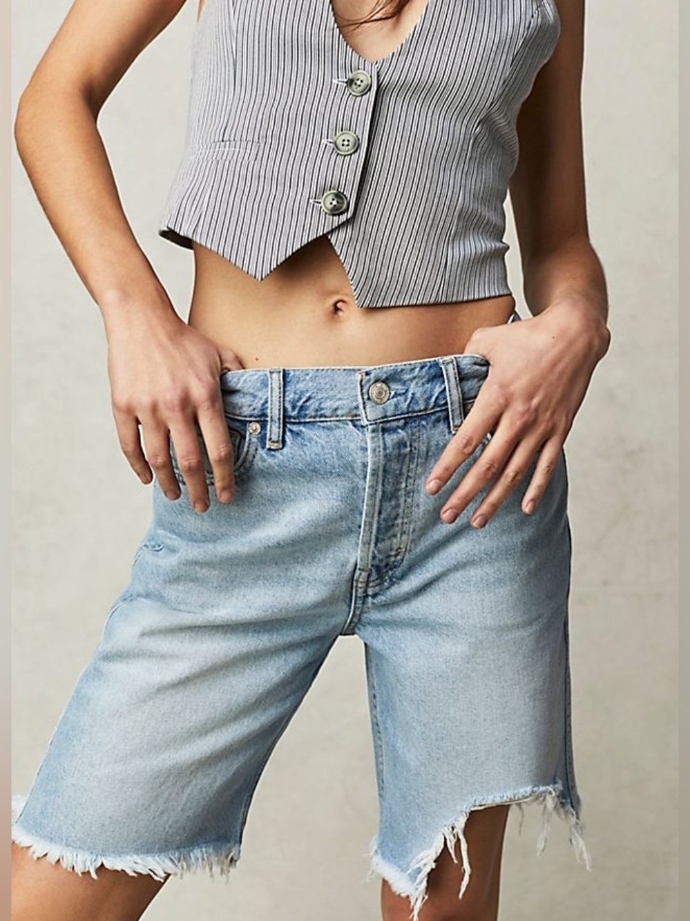 Free People We the Free Big Sur Coast Boyfriend Cutoff Denim Bermuda Shorts 30